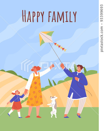 Happy family relationships and togetherness banner flat vector illustration. Happy family relationships and togetherness banner flat vector illustration. 93399693