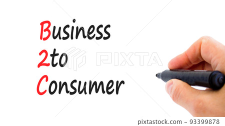 B2C business to consumer symbol. Concept words B2C business to consumer on beautiful white background. Businessman hand. Business B2C business to consumer concept. Copy space. 93399878