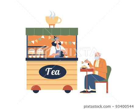 Street fast food truck festival flat vector illustration isolated on white. Street fast food truck festival flat vector illustration isolated on white. 93400544