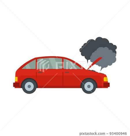 Car in smoke icon, flat style Car in smoke icon, flat style 93400946
