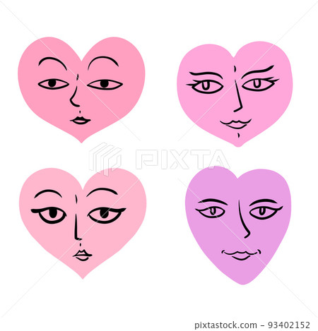 Hand-drawn heart. Pink symbol of romance with face and eyes. Hand-drawn heart. Pink symbol of romance with face and eyes. 93402152