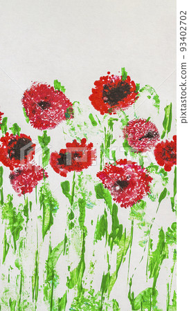 Red poppies flowers, rustic meadow on white vertical background 93402702