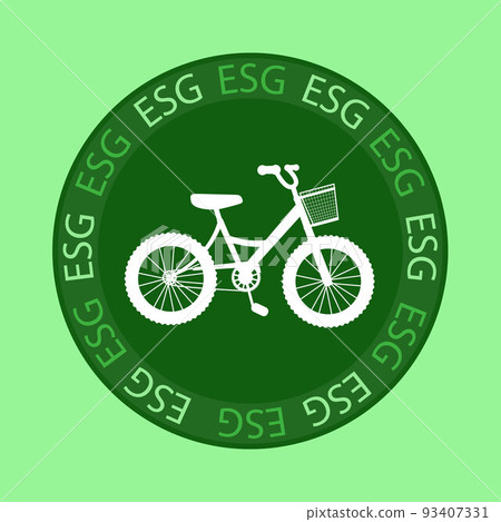 Sustainable friendly ESG. Eco bike. Isolated illustration on a green background. Cartoon style. Vector illustration. Sustainable friendly ESG. Eco bike. Isolated illustration on a green background. Cartoon style. Vector illustration. 93407331