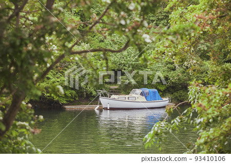 Yacht moored in a canal in Copenhagen 93410106