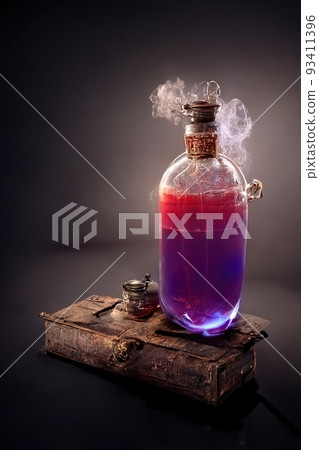Magic potion bottle, digital art style, 3d Illustration 93411396