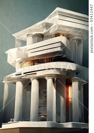 Greek revival style architecture, digital art , 3d illustration Greek revival style architecture, digital art , 3d illustration 93411447