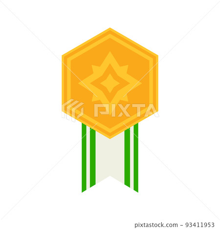 Gold medal with ribbon. Vector illustration 93411953