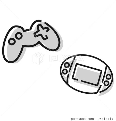 一個簡單的遊戲機控制器的插圖（黑白） 93412415