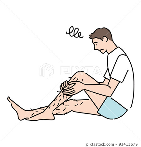 A young man who is troubled by looking at the leg hair 93413679
