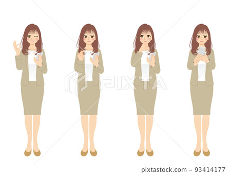 Working woman illustration set, beige suit, brown hair Working woman illustration set, beige suit, brown hair 93414177