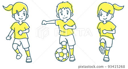 boy and girl kicking a soccer ball 93415268