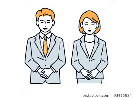 西裝鞠躬男女矢量插圖素材 西裝鞠躬男女矢量插圖素材 93415924