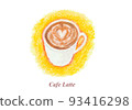 Hot cafe latte hand-drawn illustration 93416298