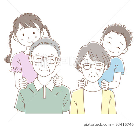 grandchildren patting their grandparents' shoulders grandchildren patting their grandparents' shoulders 93416746