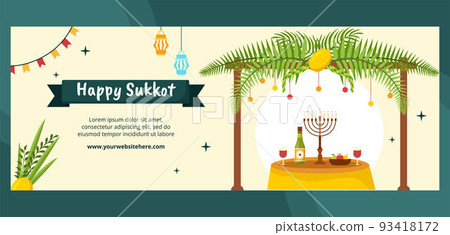 Jewish Holiday Sukkot Cover Template Hand Drawn Cartoon Flat Illustration 93418172