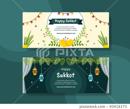 Jewish Holiday Sukkot Horizontal Banner Template Hand Drawn Cartoon Flat Illustration 93418173