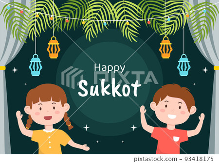 Jewish Holiday Sukkot Background Template Hand Drawn Cartoon Flat Illustration 93418175