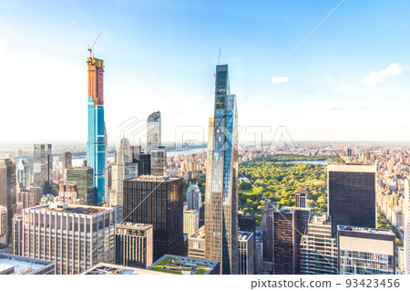 Central Park aerial view, Manhattan, New York, Park is surrounded by skyscrapers Central Park aerial view, Manhattan, New York, Park is surrounded by skyscrapers 93423456