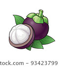 Mangosteen cartoon, Mangosteen peeled isolate on white background. 93423799