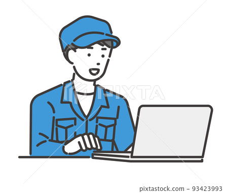 Vector illustration material of a worker who works on a personal computer / Architecture / IT / Logistics / DX 93423993