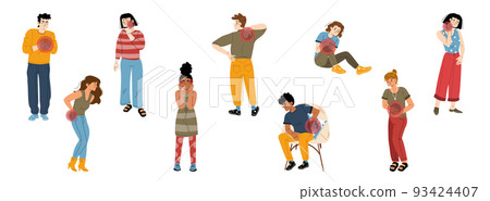 People suffering pain set isolated on white 93424407