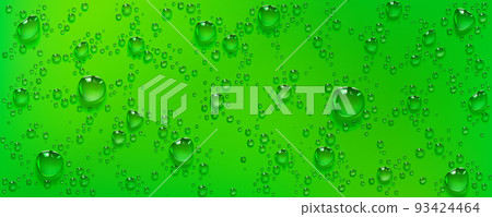 Condensation water drops on green background, rain Condensation water drops on green background, rain 93424464