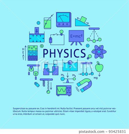 Physics round banner in colored line style 93425831