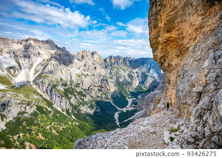 Panoramic view of Tavernanzes Valley in Dolomites 93426275