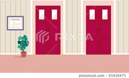 Vector residential Corridor with doors. Interior of the 1st floor Hallway.  Vector illustration of cartoon room or hallway for background, print, web. 93426475