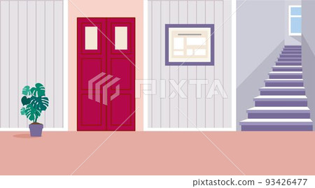 Vector residential Corridor with doors. Interior of the 1st floor Hallway. Vector illustration of cartoon room or hallway for background, print, web. Vector residential Corridor with doors. Interior of the 1st floor Hallway. Vector illustration of cartoon room or hallway for background, print, web. 93426477