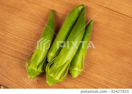 Okra harvested from the kitchen garden 93427833