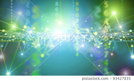 3d technology digital background. Abstract neon cyber lines and grid on color futuristic backdrop. Data, network, science, internet concept. 93427835