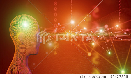 3d technology head with neon abstract digital network. background. Ai, human mind, science, brain concept. 3d technology head with neon abstract digital network. background. Ai, human mind, science, brain concept. 93427836