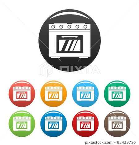 Gas oven icons set color vector 93429750