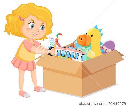 A girl putting her toy into the box 93430679