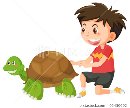 A boy playing with tortoise A boy playing with tortoise 93430692