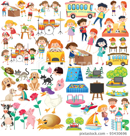 Set of different cute kids and objects Set of different cute kids and objects 93430696