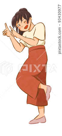 Woman pointing with both hands red Woman pointing with both hands red 93430977