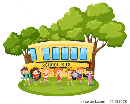 Children outdoor scene with school bus isolated 93431078