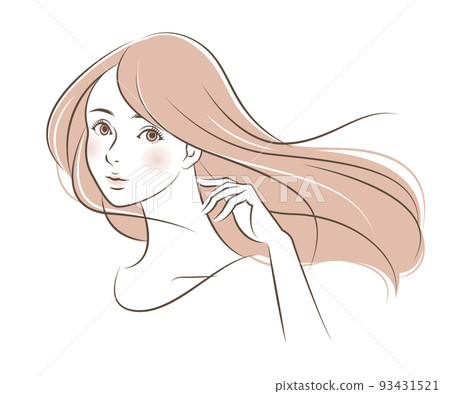 頭髮在風中飄揚的女人的插圖素材 矢量護髮 93431521