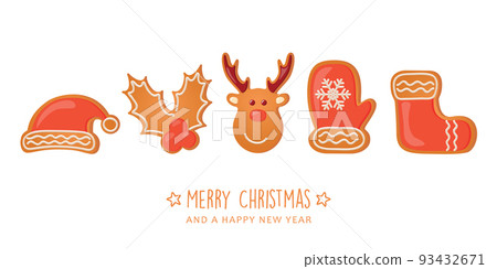 christmas greeting card with cookies gingerbread set sweet decoration christmas greeting card with cookies gingerbread set sweet decoration 93432671