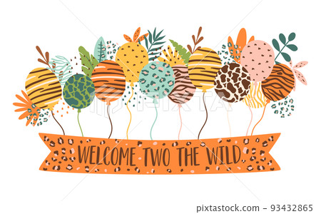 Wild Birthday Party Invitation. Welcome Two - Stock Illustration 