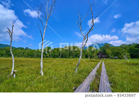 Looking toward the mountain hut (Ryugu hut) from Nakatashiro in Oze 93433697