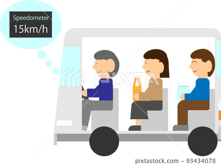 People traveling on green slow mobility vehicles 93434078