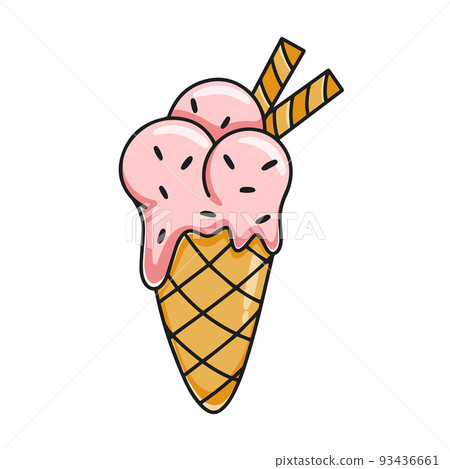 Ice cream balls in waffle cone cartoon 93436661