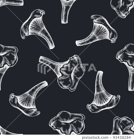 Seamless pattern with hand drawn chalk chanterelle Seamless pattern with hand drawn chalk chanterelle 93438284