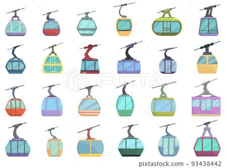 Ski lift icons set cartoon vector. Resort slope. Winter activity 93438442