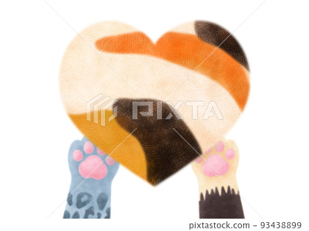 Fluffy calico heart and cat's hand Fluffy calico heart and cat's hand 93438899
