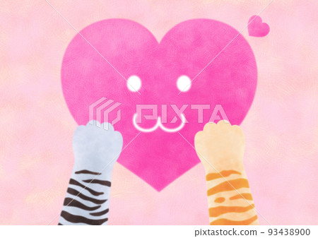 Smile heart and cat's hand background pink Smile heart and cat's hand background pink 93438900