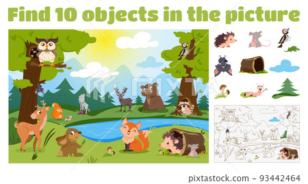 Find 10 hidden forest animals objects in the picture 93442464